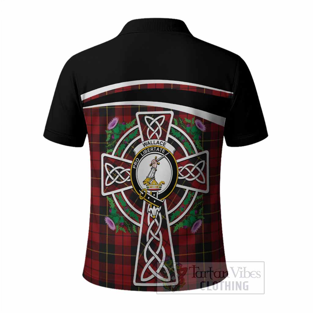 Wallace Tartan Crest Polo Shirt Scottish Thistle Celtic Cross Alba Gu Brath
