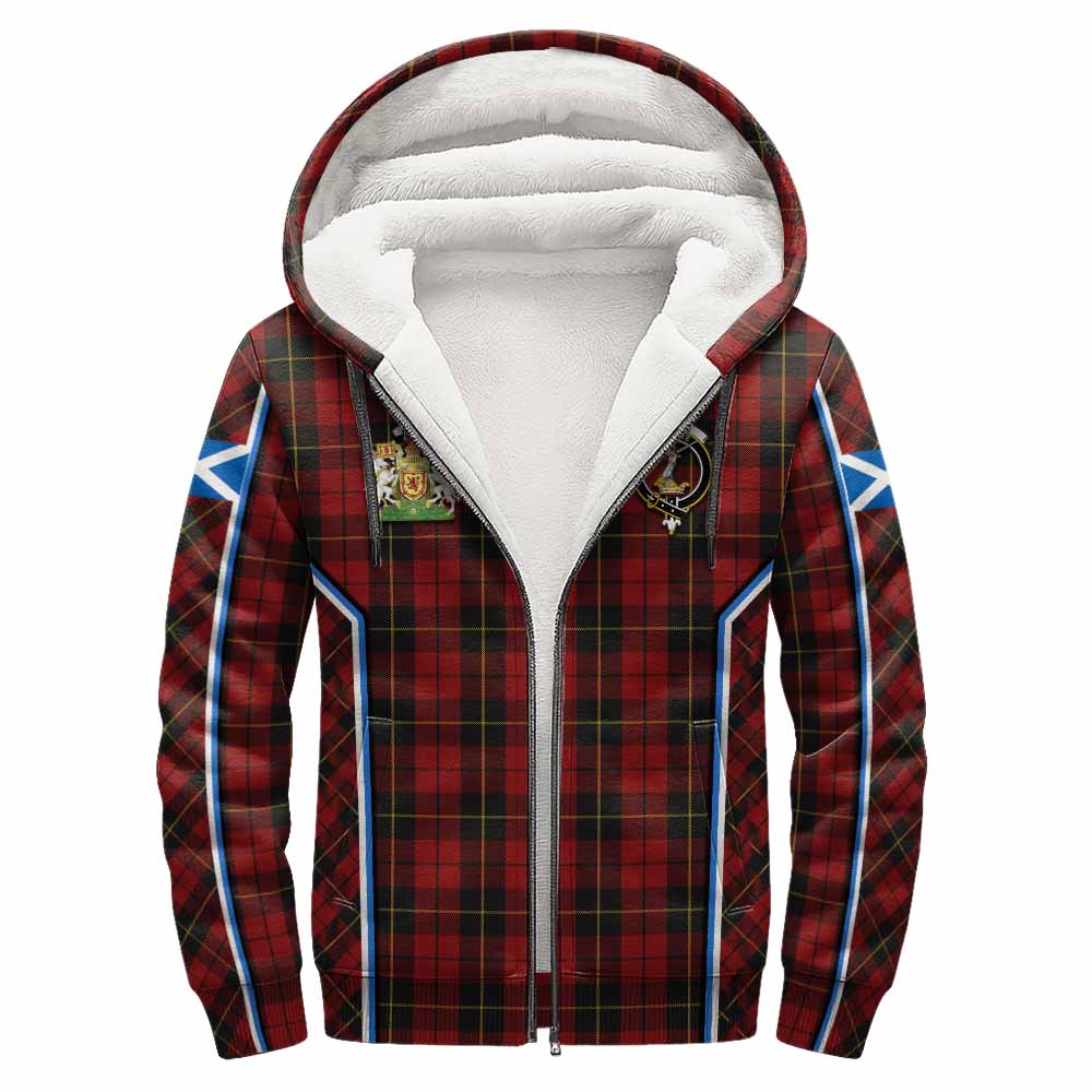 Wallace Tartan Crest Sherpa Hoodie Scotland Coat of Arm Flag Style - Tartan Vibes Clothing