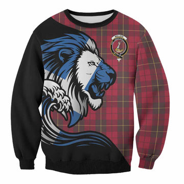 Wallace Tartan Crest Sweatshirt Scottish Golden Lions Wave Flow
