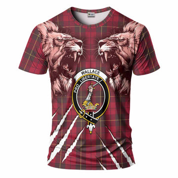Wallace Tartan Crest T-Shirt Ferocious Lion Style