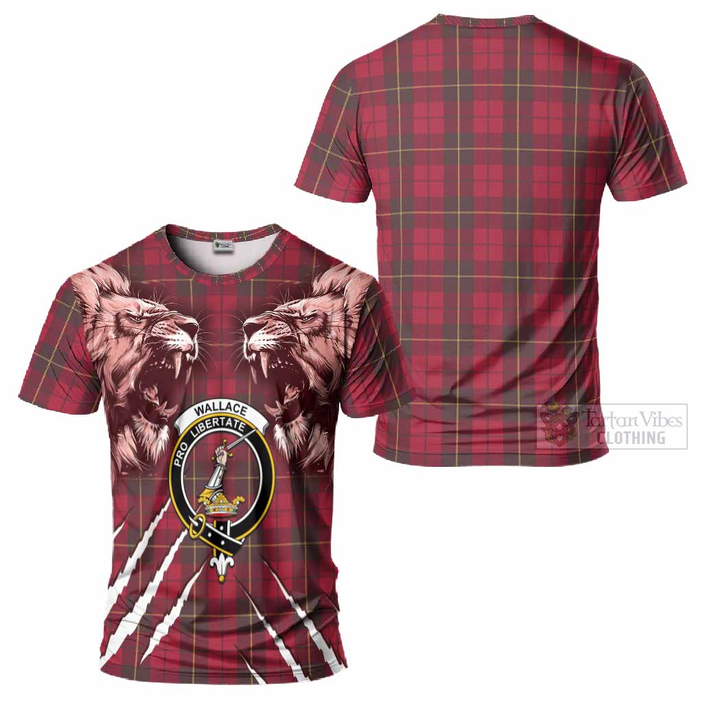 Wallace Tartan Crest T-Shirt Ferocious Lion Style