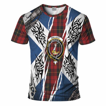 Wallace Tartan Crest T-Shirt Scotland Flag Ripped Tribal Design