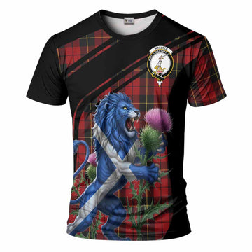 Wallace Tartan Crest T-Shirt Scottish Lion Rampant Thistle