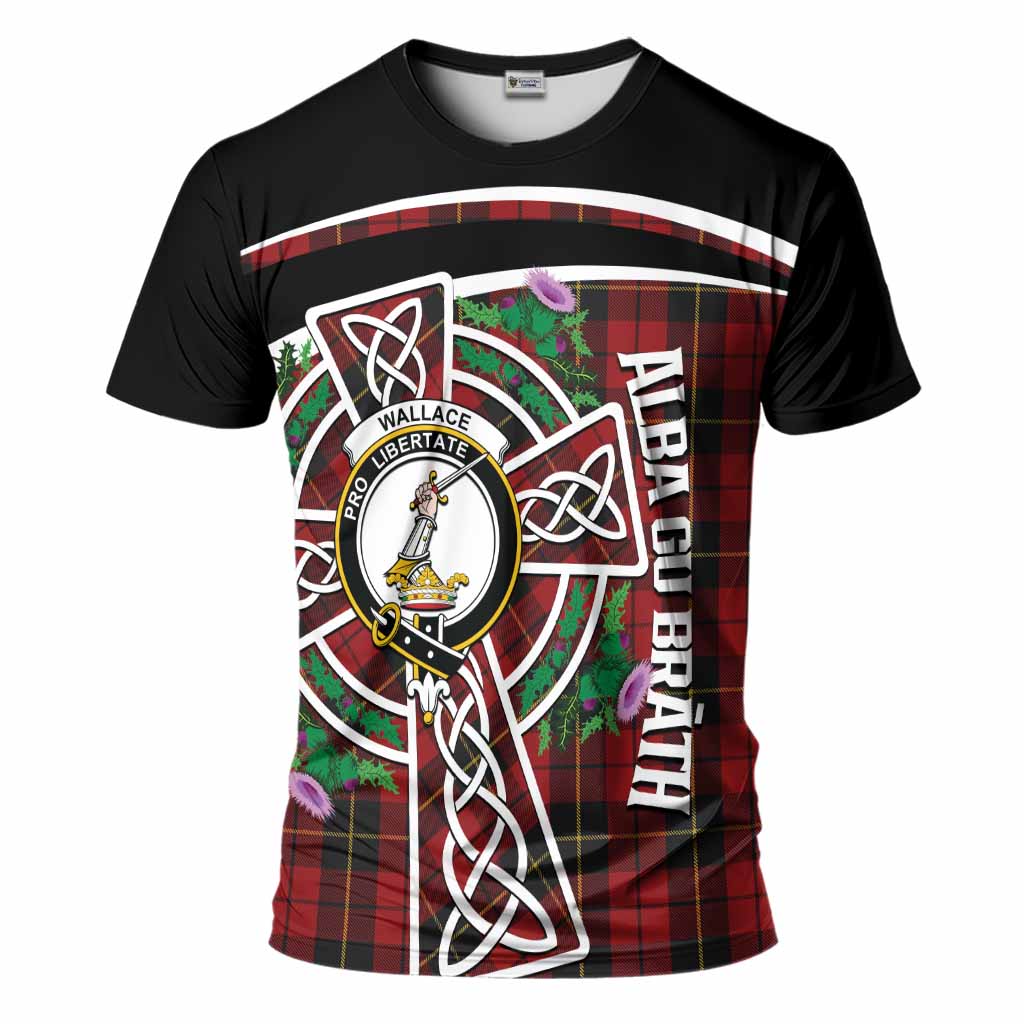 Wallace Tartan Crest T-Shirt Scottish Thistle Celtic Cross Alba Gu Brath