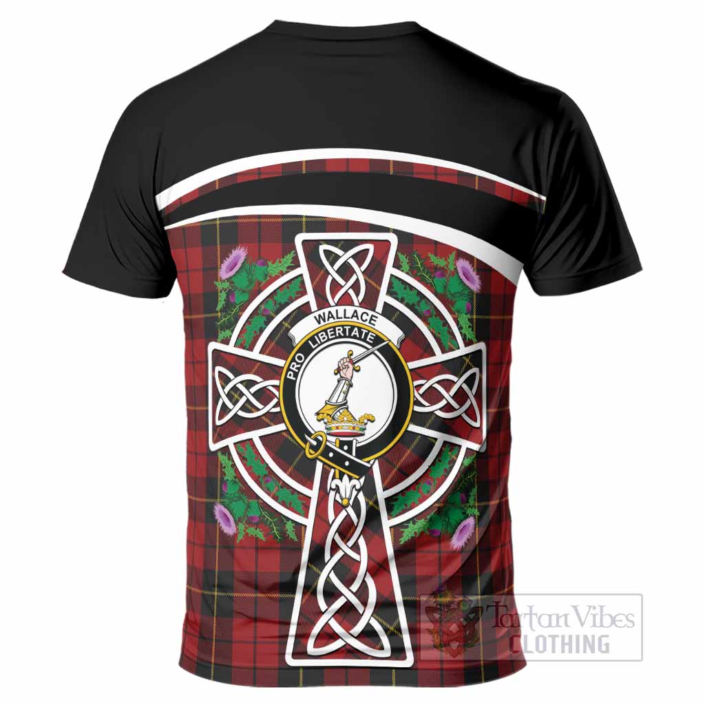 Wallace Tartan Crest T-Shirt Scottish Thistle Celtic Cross Alba Gu Brath