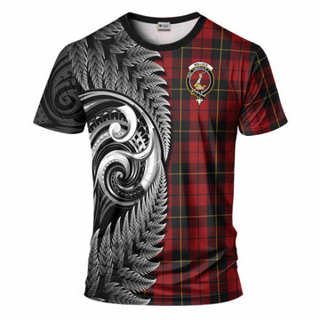 Wallace Tartan Crest T-Shirt With New Zealand Silver Fern Maori Koru