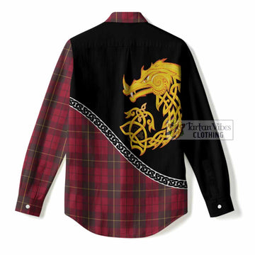 Wallace Tartan Crest Women Casual Shirt Legendary Dragon Knot Half Style