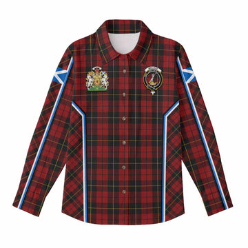 Wallace Tartan Crest Women Casual Shirt Scotland Coat of Arm Flag Style