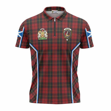 Wallace Tartan Crest Zipper Polo Shirt Scotland Coat of Arm Flag Style