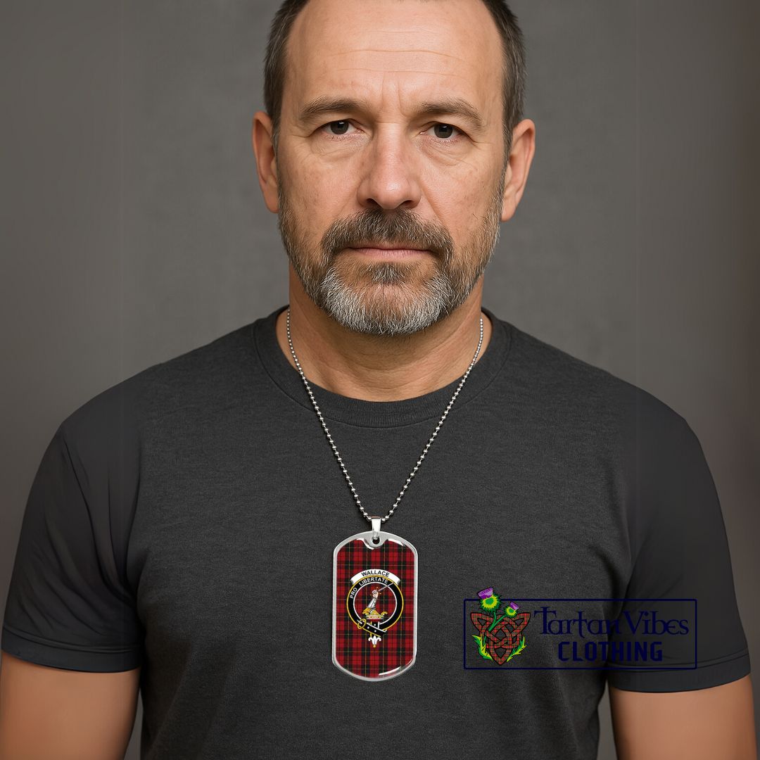 Wallace Tartan Dog Tag Necklace with Family Crest