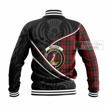 Wallace Tartan Family Crest Baseball Jacket Celtic Scottish Thistle Floral