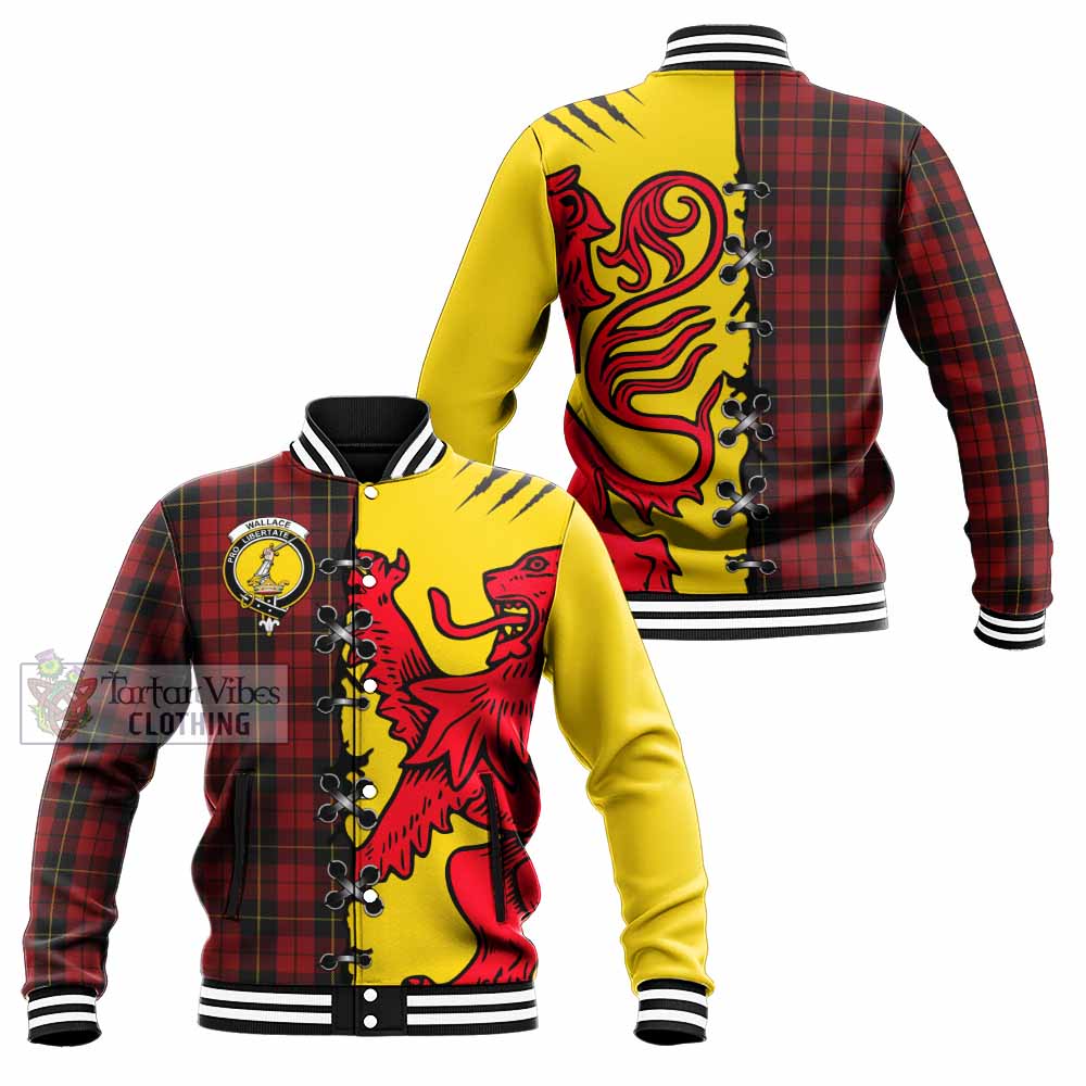 Wallace Tartan Family Crest Baseball Jacket Lion Rampant Honor - Tartan Vibes Clothing