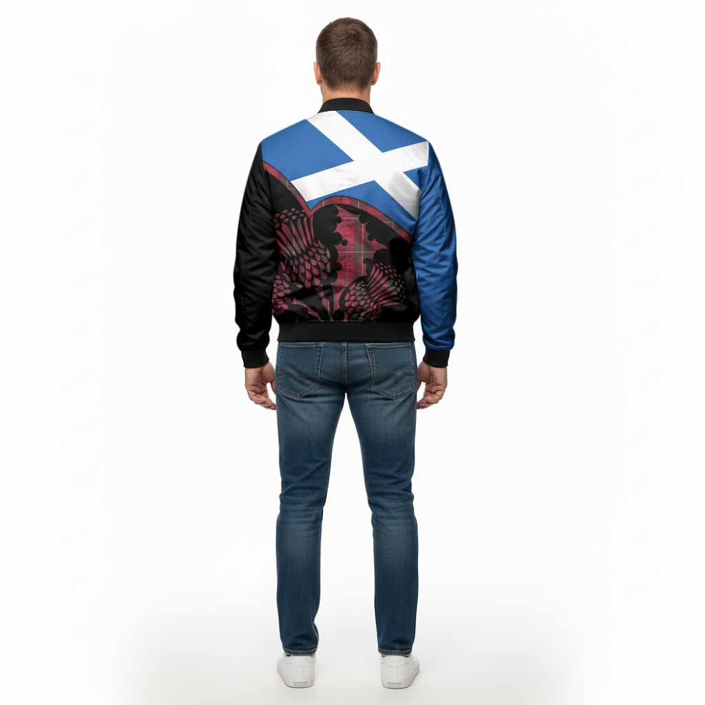 Wallace Tartan Family Crest Bomber Jacket Scotland Thistle Floral Flag Style