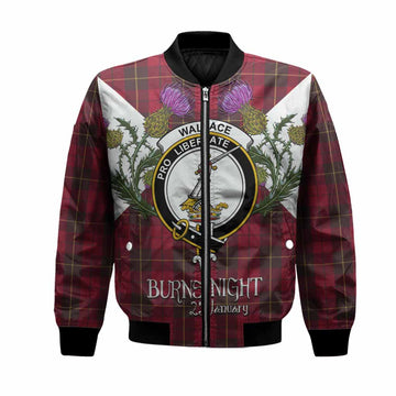Wallace Tartan Family Crest Bomber Jacket Scottish Burns Night Thistle Floral