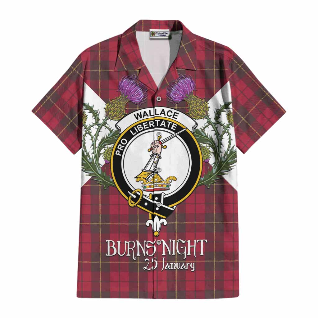 Wallace Tartan Family Crest Cotton Hawaiian Shirt Scottish Burns Night Thistle Floral