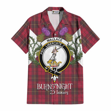 Wallace Tartan Family Crest Cotton Hawaiian Shirt Scottish Burns Night Thistle Floral