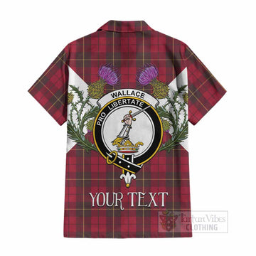 Wallace Tartan Family Crest Cotton Hawaiian Shirt Scottish Burns Night Thistle Floral