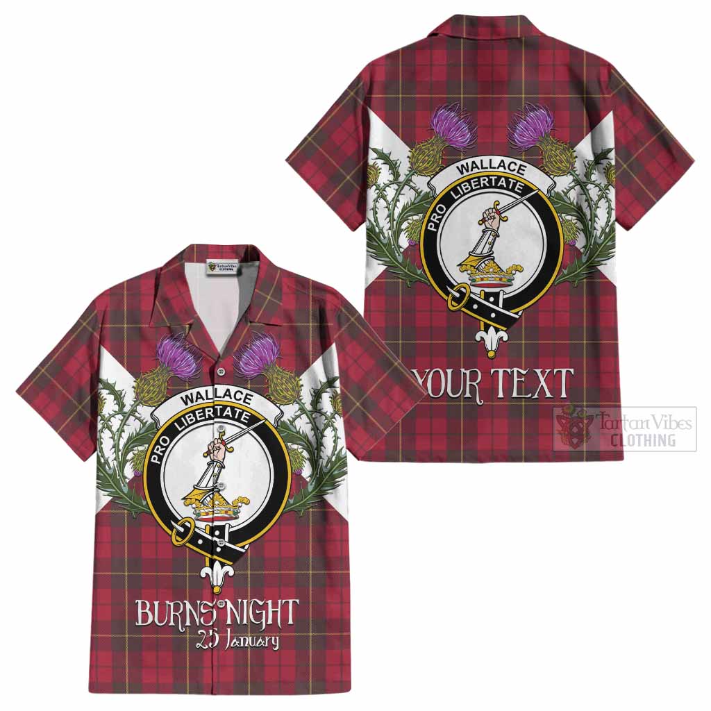 Wallace Tartan Family Crest Cotton Hawaiian Shirt Scottish Burns Night Thistle Floral
