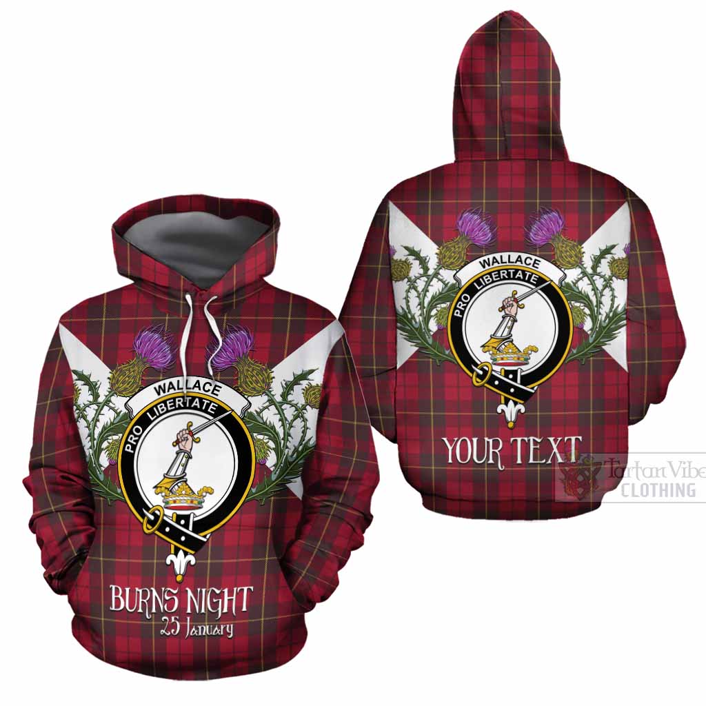 Wallace Tartan Family Crest Cotton Hoodie Scottish Burns Night Thistle Floral