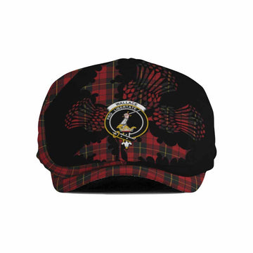 Wallace Tartan Family Crest Flat Cap, Jeff Cap Scotland Thistle Floral
