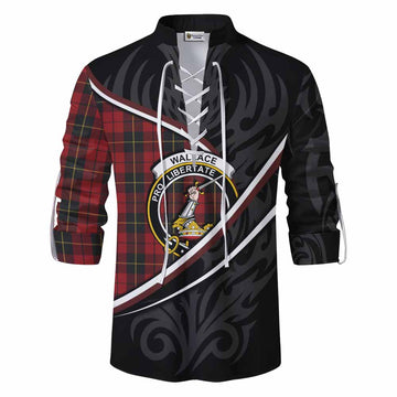 Wallace Tartan Family Crest Ghillie Kilt Shirt Celtic Scottish Thistle Floral