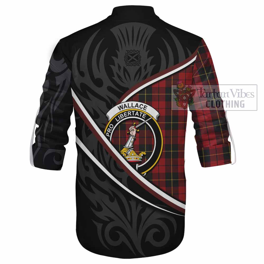 Wallace Tartan Family Crest Ghillie Kilt Shirt Celtic Scottish Thistle Floral - Tartan Vibes Clothing