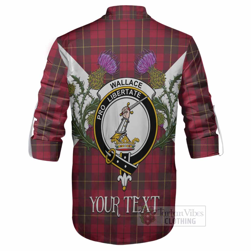 Wallace Tartan Family Crest Ghillie Shirt Scottish Burns Night Thistle Floral