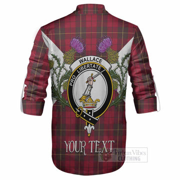 Wallace Tartan Family Crest Ghillie Shirt Scottish Burns Night Thistle Floral