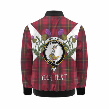 Wallace Tartan Family Crest Kid Bomber Jacket Scottish Burns Night Thistle Floral