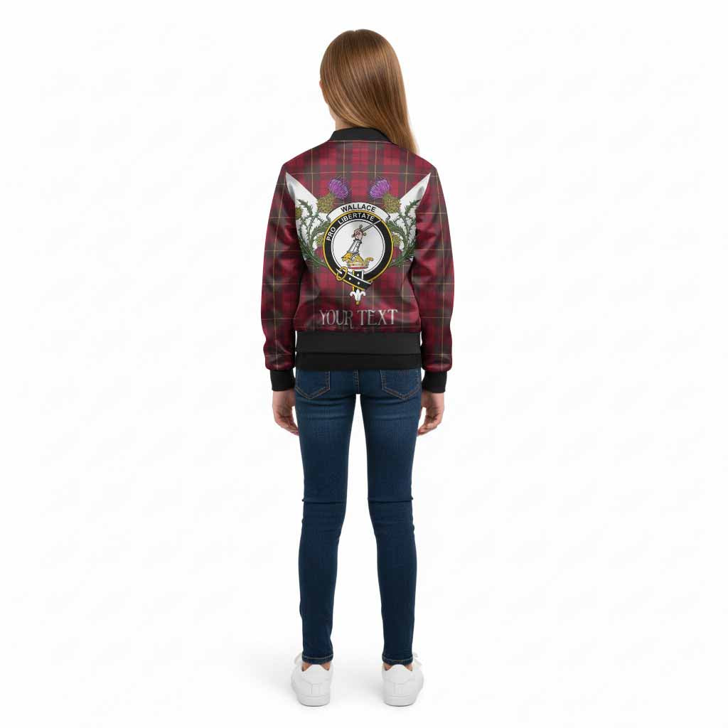 Wallace Tartan Family Crest Kid Bomber Jacket Scottish Burns Night Thistle Floral