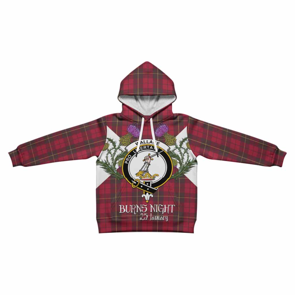 Wallace Tartan Family Crest Kid Hoodie Scottish Burns Night Thistle Floral