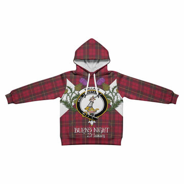 Wallace Tartan Family Crest Kid Hoodie Scottish Burns Night Thistle Floral