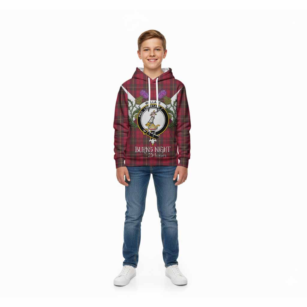 Wallace Tartan Family Crest Kid Hoodie Scottish Burns Night Thistle Floral