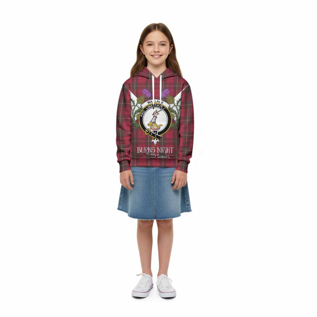 Wallace Tartan Family Crest Kid Hoodie Scottish Burns Night Thistle Floral