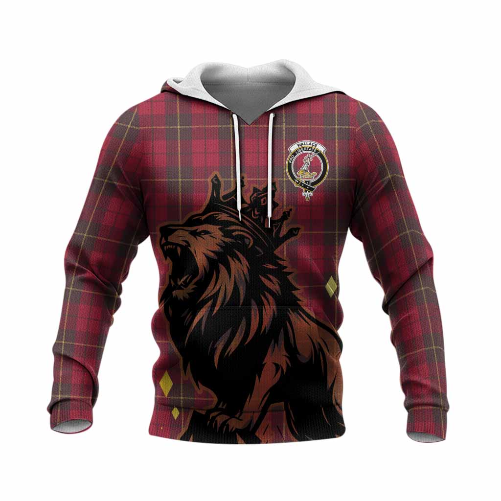 Wallace Tartan Family Crest Knitted Hoodie Crowned Lion Roaring