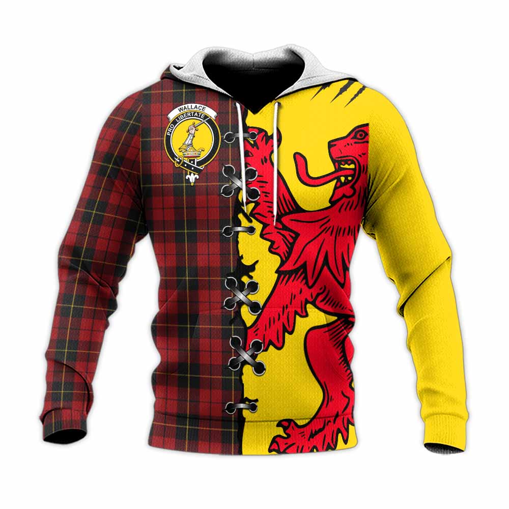 Wallace Tartan Family Crest Knitted Hoodie Lion Rampant Honor - Tartan Vibes Clothing