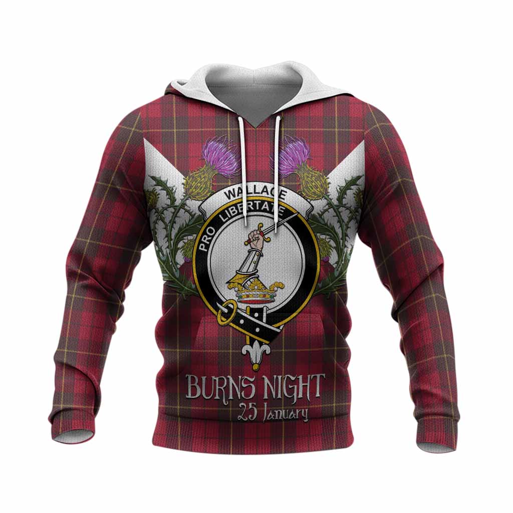 Wallace Tartan Family Crest Knitted Hoodie Scottish Burns Night Thistle Floral