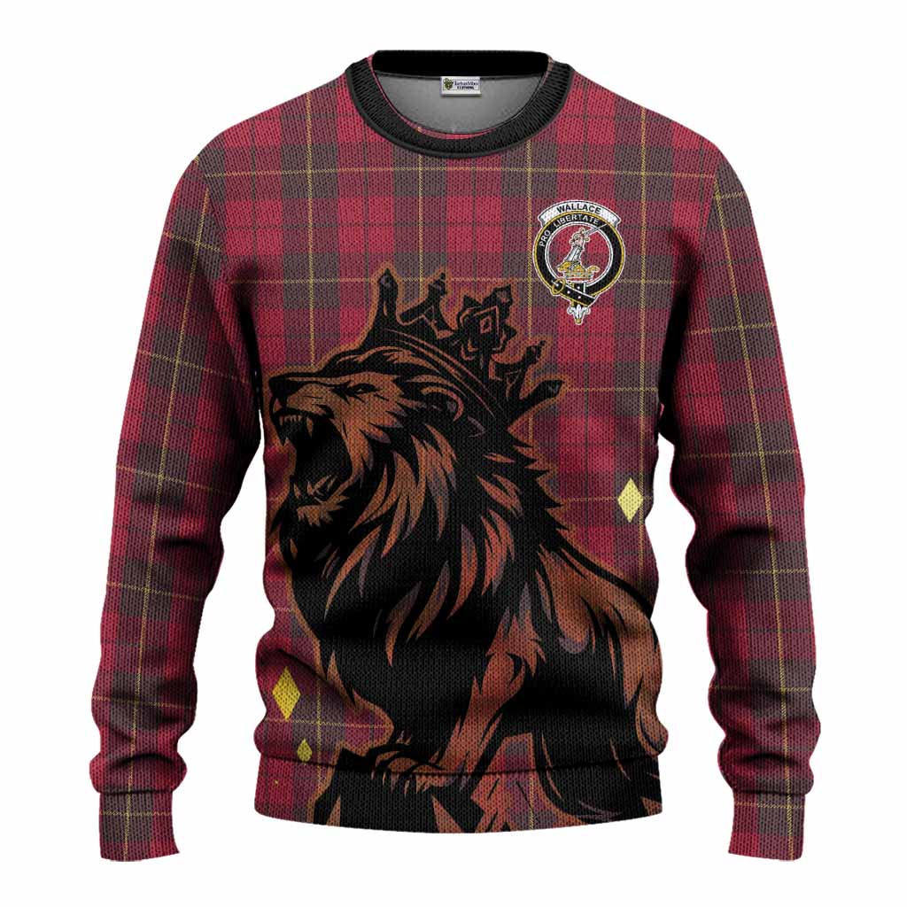 Wallace Tartan Family Crest Knitted Sweater Crowned Lion Roaring
