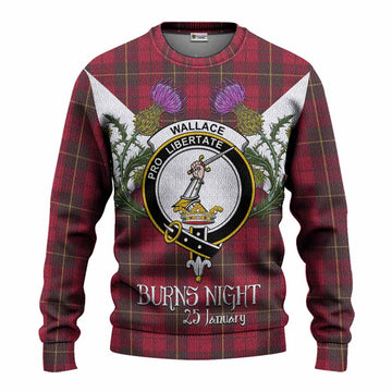 Wallace Tartan Family Crest Knitted Sweater Scottish Burns Night Thistle Floral
