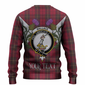 Wallace Tartan Family Crest Knitted Sweater Scottish Burns Night Thistle Floral