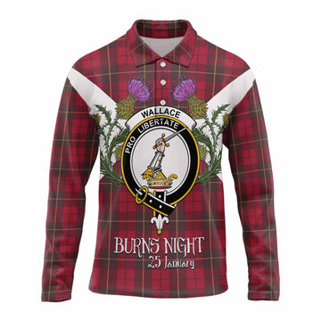 Wallace Tartan Family Crest Long Sleeve Polo Shirt Scottish Burns Night Thistle Floral