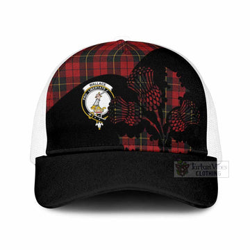 Wallace Tartan Family Crest Mesh Trucker Cap Scotland Thistle Floral Flag Style