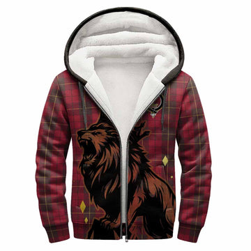 Wallace Tartan Family Crest Sherpa Hoodie Crowned Lion Roaring