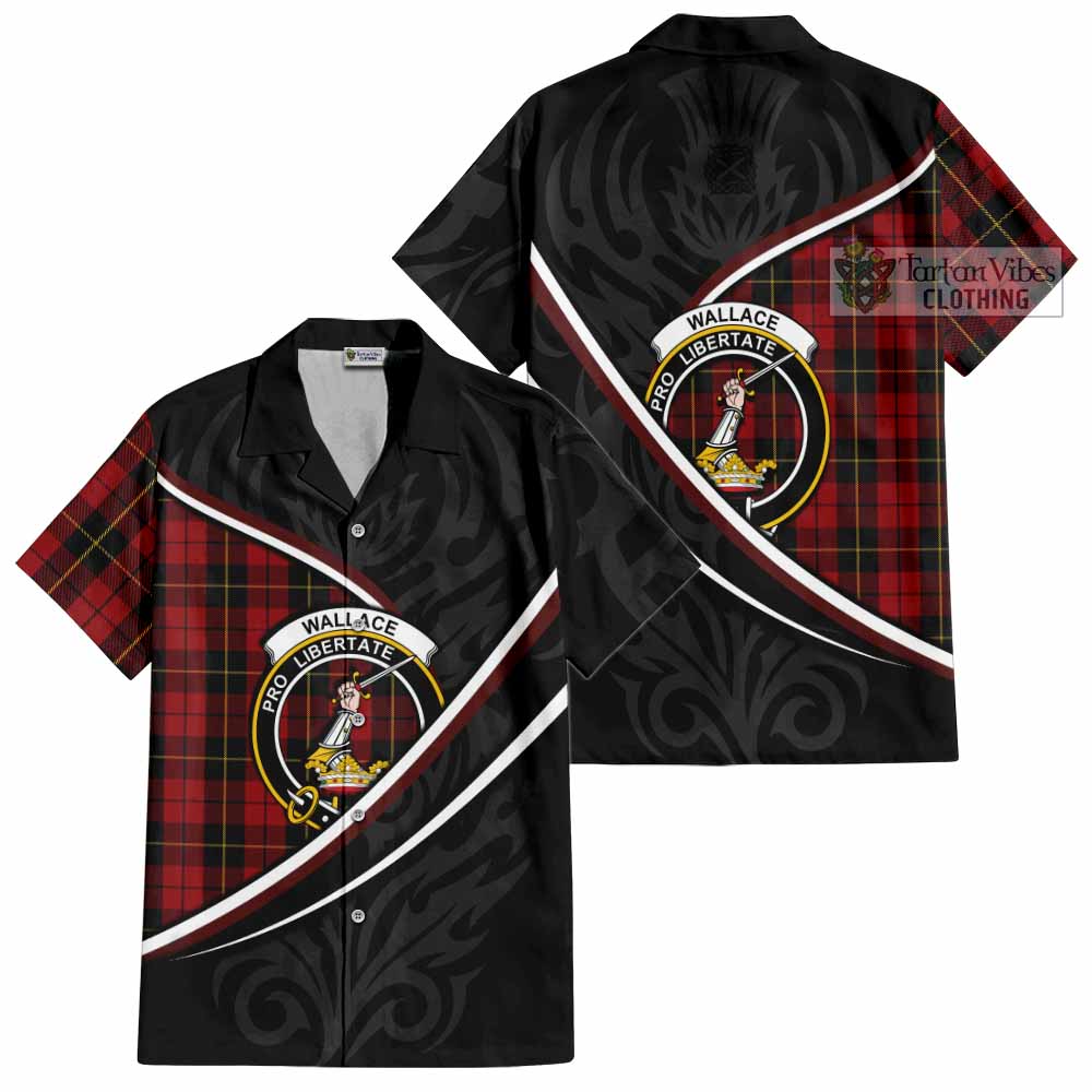 Wallace Tartan Family Crest Short Sleeve Button Shirt Celtic Scottish Thistle Floral - Tartan Vibes Clothing