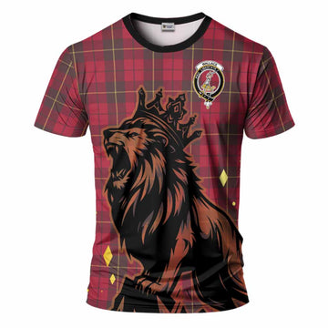 Wallace Tartan Family Crest T-Shirt Crowned Lion Roaring