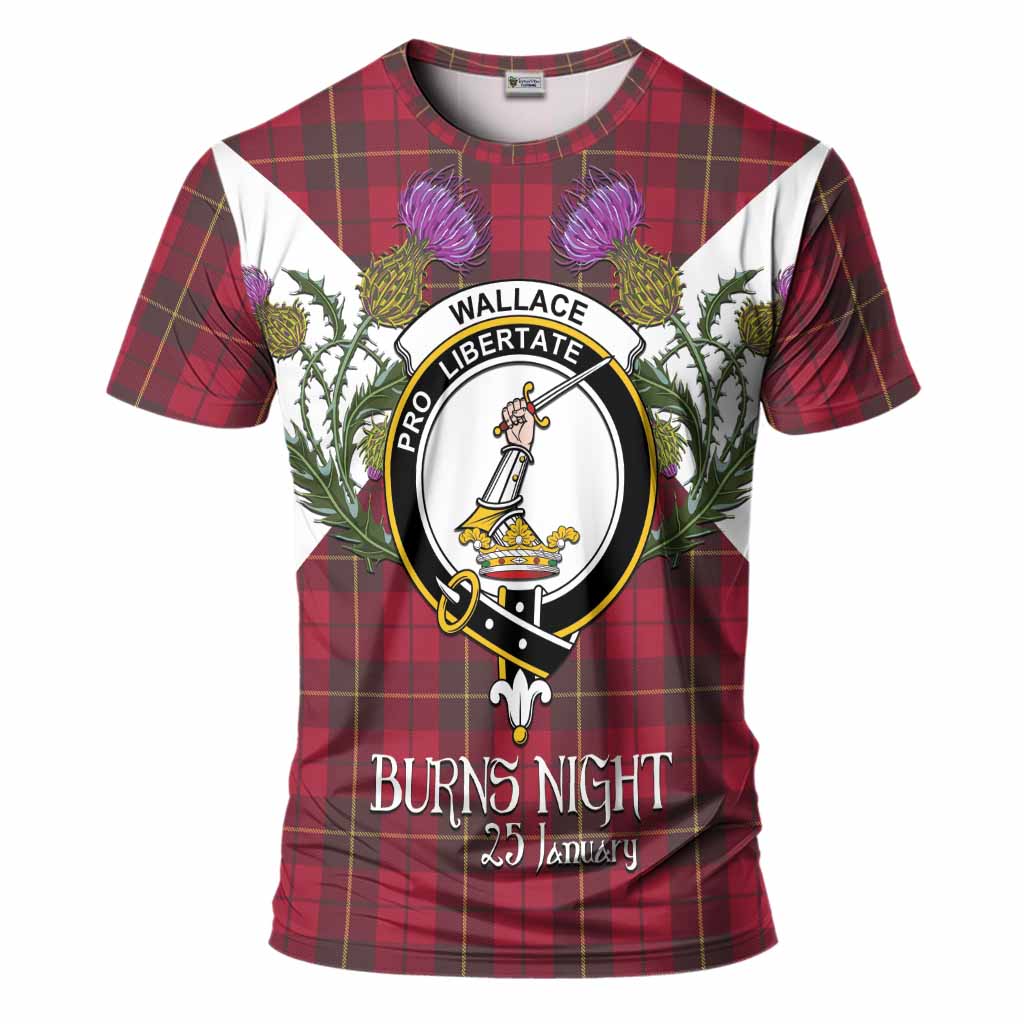 Wallace Tartan Family Crest T-Shirt Scottish Burns Night Thistle Floral
