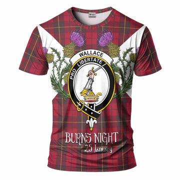 Wallace Tartan Family Crest T-Shirt Scottish Burns Night Thistle Floral