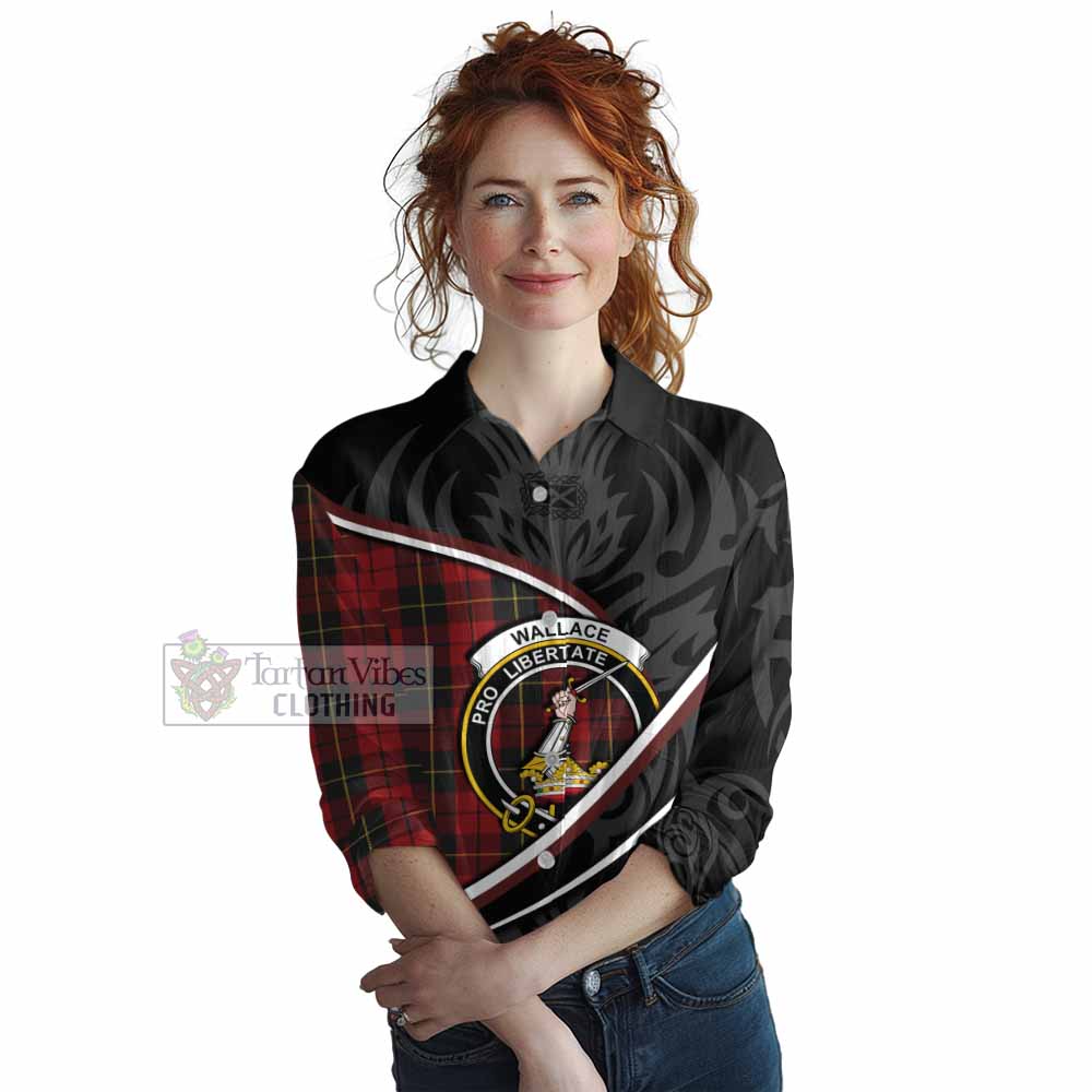 Wallace Tartan Family Crest Women Casual Shirt Celtic Scottish Thistle Floral - Tartan Vibes Clothing