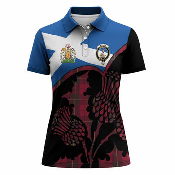 Wallace Tartan Family Crest Women Polo Shirt Scotland Thistle Floral Flag Style