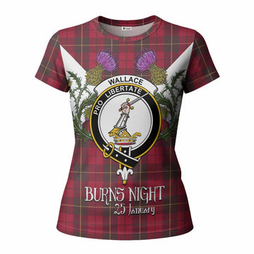 Wallace Tartan Family Crest Women T shirt Scottish Burns Night Thistle Floral